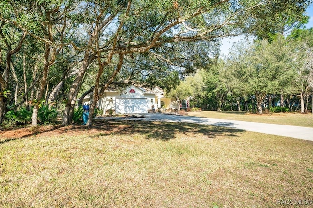 view of yard with a garage