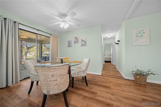 8917 SW 101st Ln, Ocala, FL 34481 - dining area featuring baseboards, ceiling fan, and wood finished floors