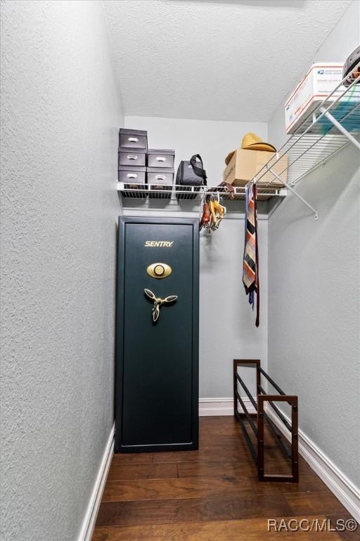 walk in closet featuring dark wood-style flooring