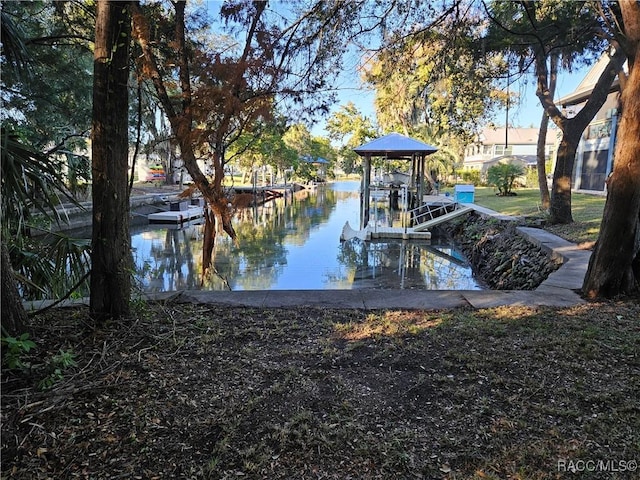 view of dock featuring a water view