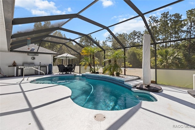 5705 N Bedstrow Blvd, Beverly Hills, FL 34465 - outdoor pool with a patio, a lanai, and grilling area