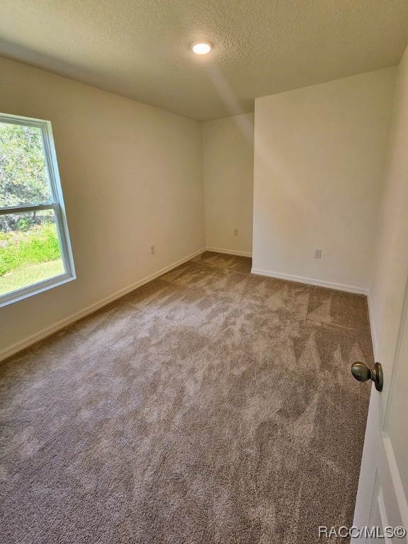 carpeted spare room with a textured ceiling