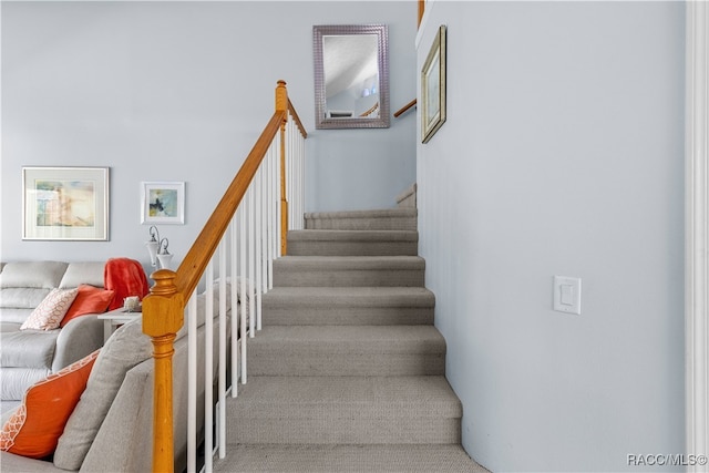 staircase with carpet floors