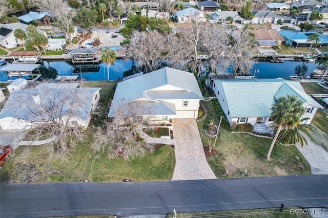 bird's eye view featuring a water view