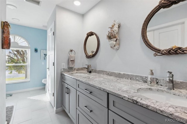 bathroom featuring tile patterned floors, vanity, and toilet