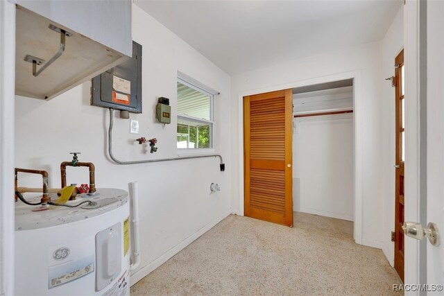 7 N Adams St, Beverly Hills, FL 34465 - hallway with water heater, speckled floor, and electric panel