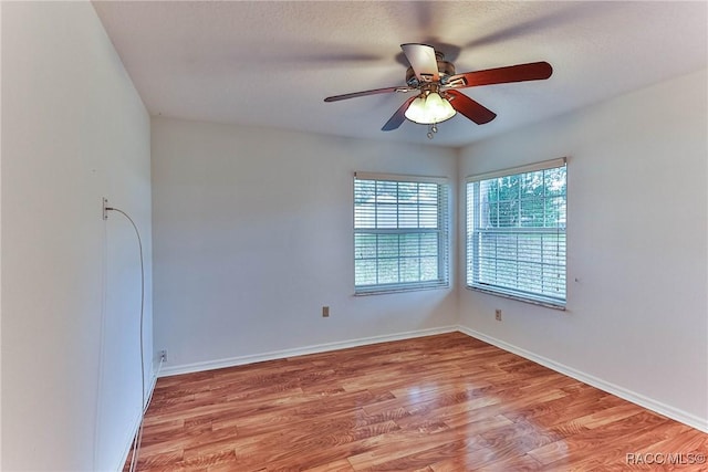 spare room featuring ceiling fan and light hardwood / wood-style flooring