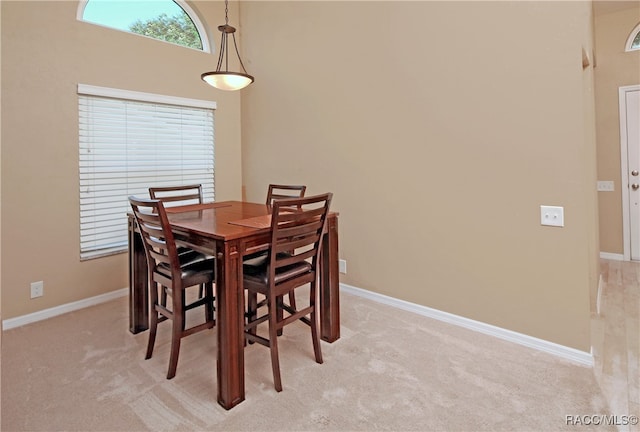 dining room with light carpet