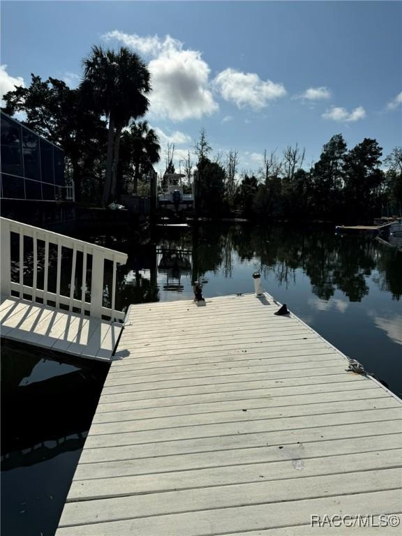 view of dock with a water view