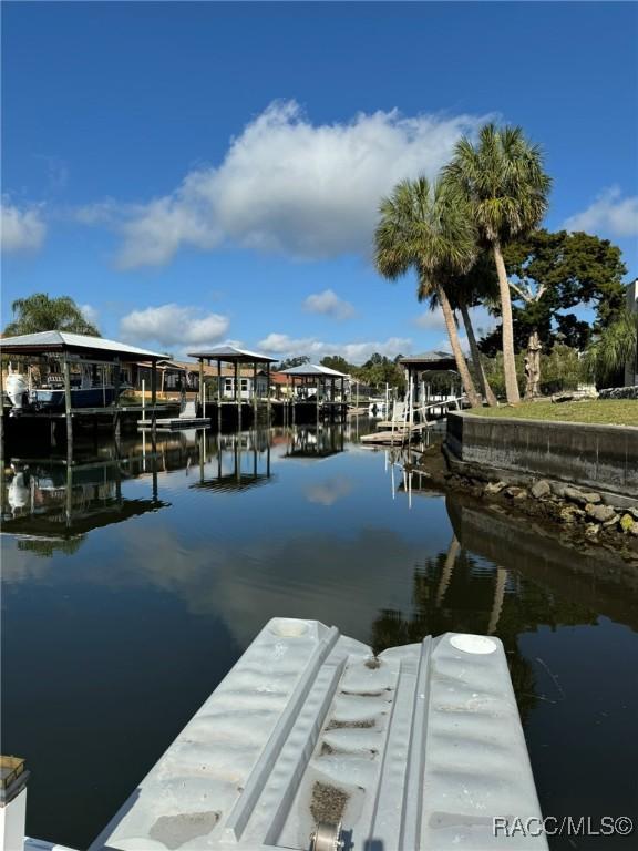 view of dock with a water view