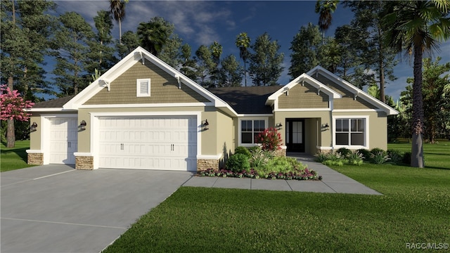 craftsman-style house featuring a front yard and a garage