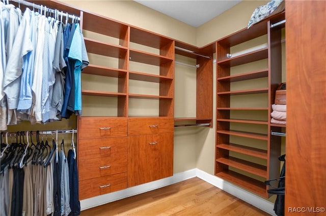 spacious closet featuring light hardwood / wood-style flooring