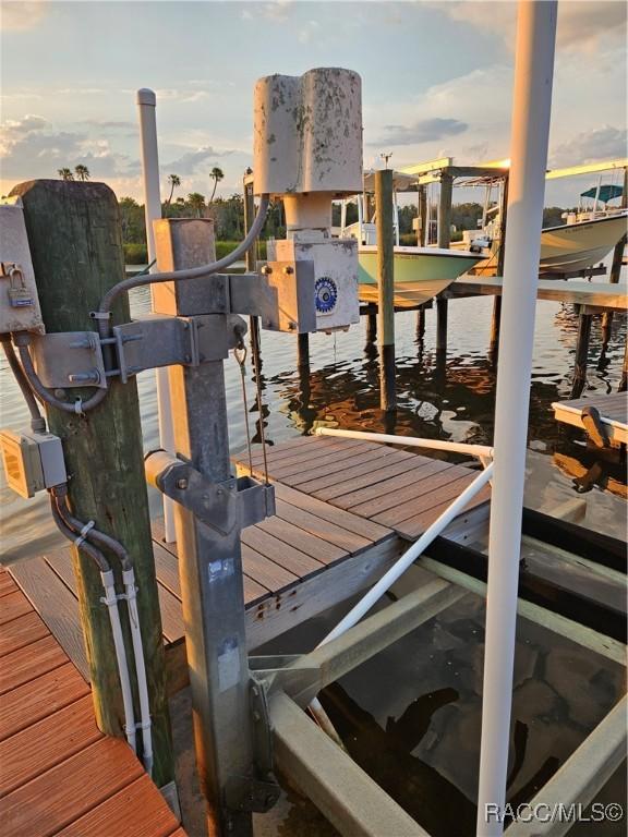 dock area featuring a water view and boat lift