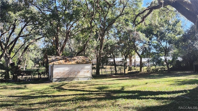 view of yard with a shed