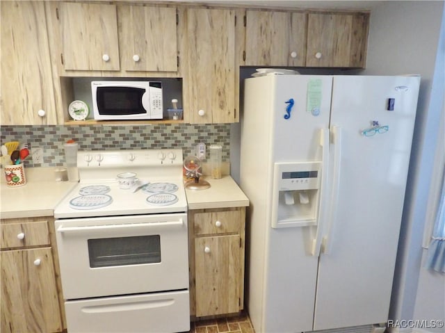 3966 N Spanish Moss Pt, Beverly Hills, FL 34465 - kitchen featuring white appliances, light countertops, backsplash, and light brown cabinets
