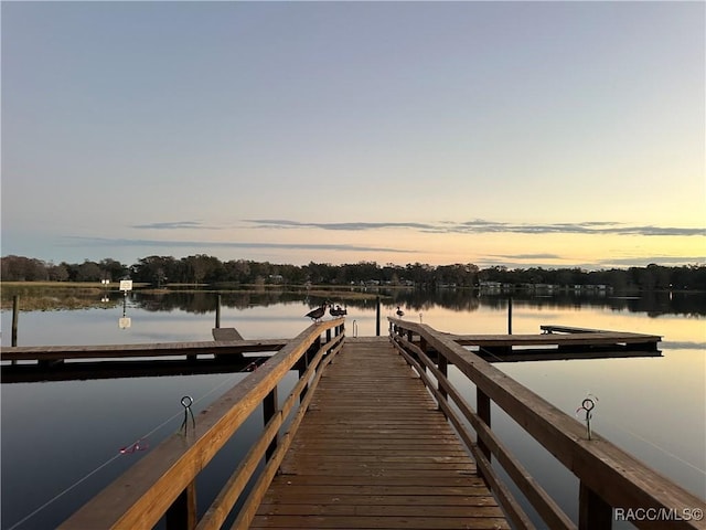 view of dock with a water view