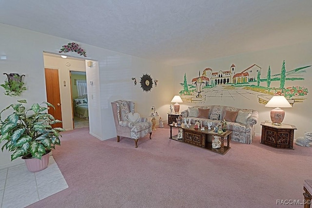 carpeted bedroom featuring a textured ceiling