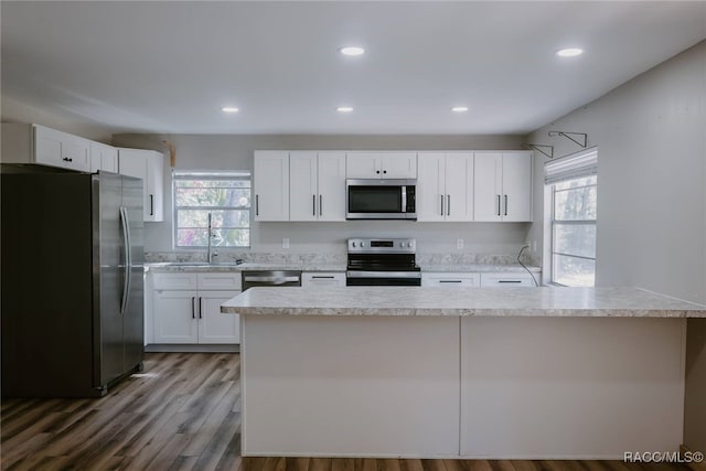 kitchen with a sink, light countertops, a healthy amount of sunlight, and stainless steel appliances