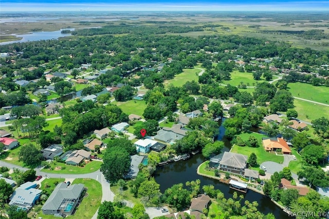 aerial view with a water view