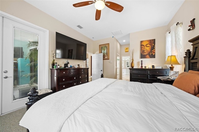 bedroom featuring carpet floors and ceiling fan