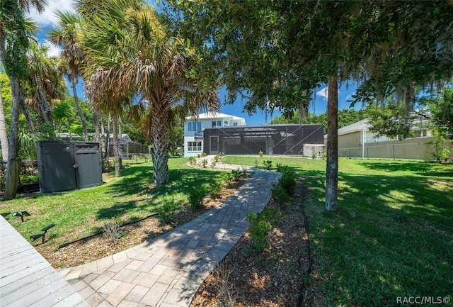 view of yard featuring a lanai