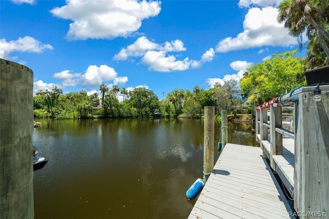 view of dock with a water view