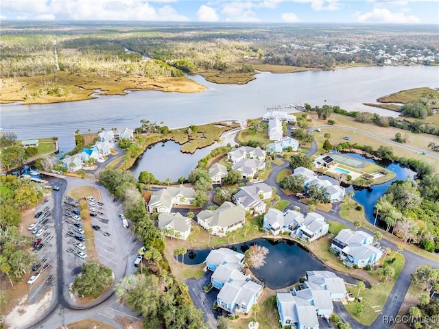 aerial view with a water view