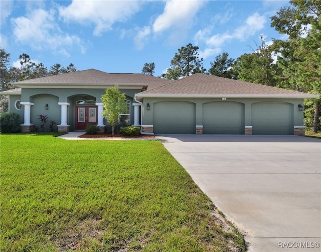 ranch-style home featuring a front yard