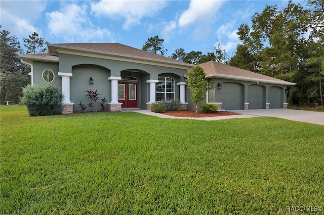 view of front of home featuring a front yard and french doors