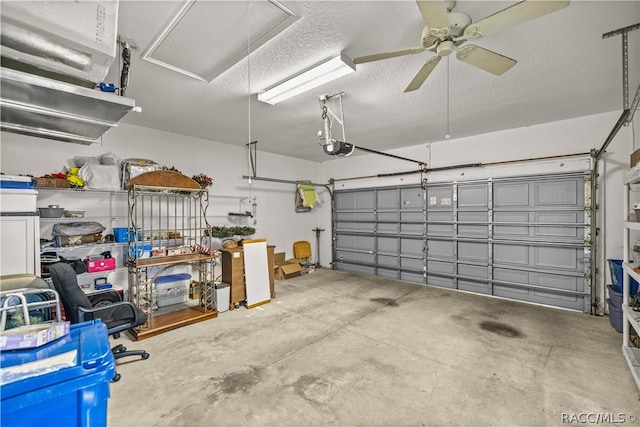 garage featuring ceiling fan