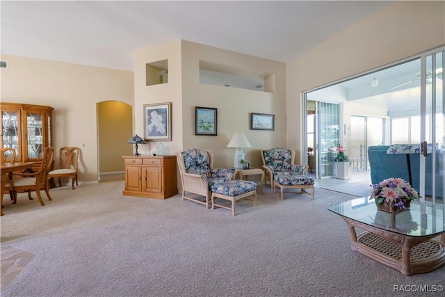 living room with light carpet