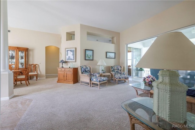 living room with light colored carpet