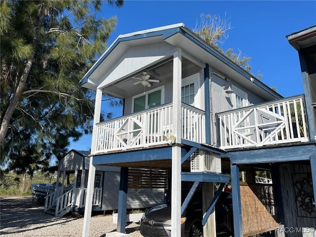 view of home's exterior featuring ceiling fan