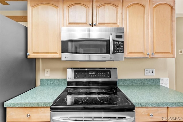 kitchen with light brown cabinets and stainless steel appliances