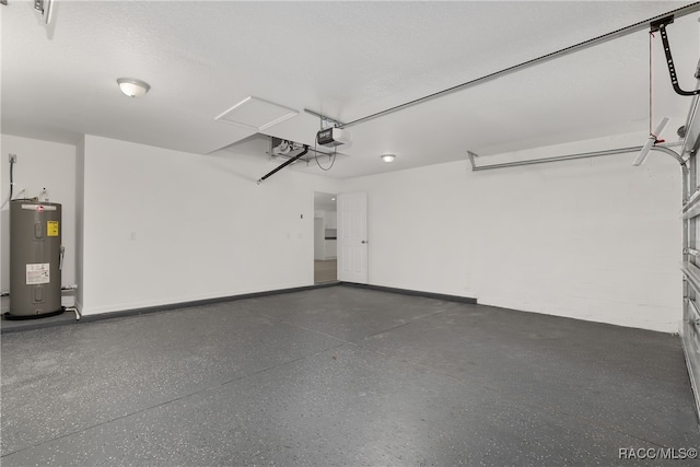 garage featuring a garage door opener and water heater