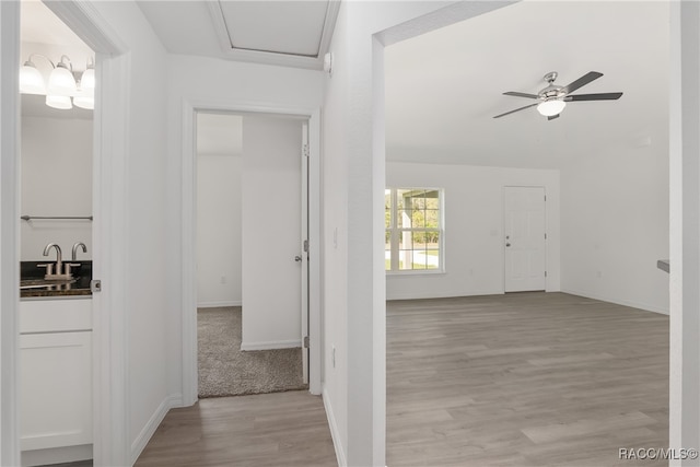 corridor featuring light hardwood / wood-style floors and sink