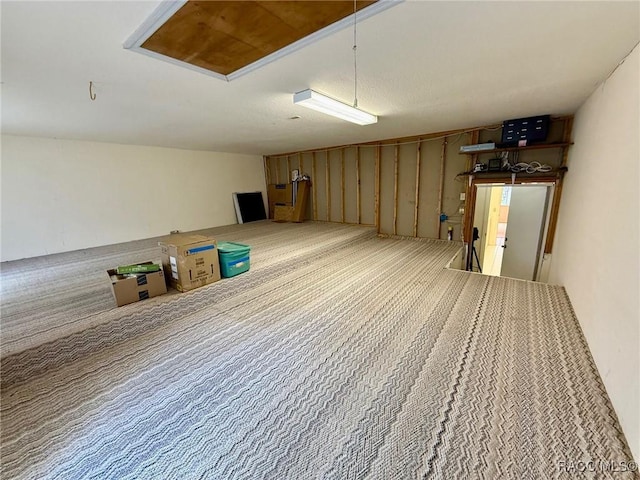 basement featuring carpet flooring