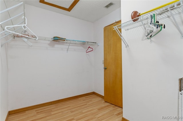 walk in closet with wood-type flooring