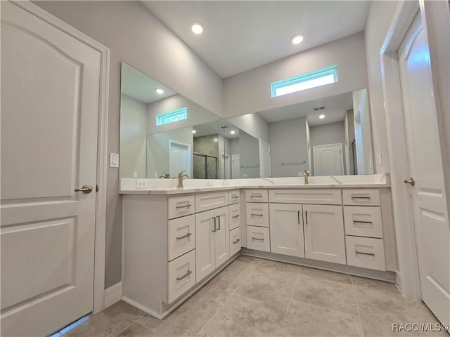 8 Calendula Ct, Homosassa, FL 34446 - full bath featuring double vanity, a stall shower, baseboards, and recessed lighting
