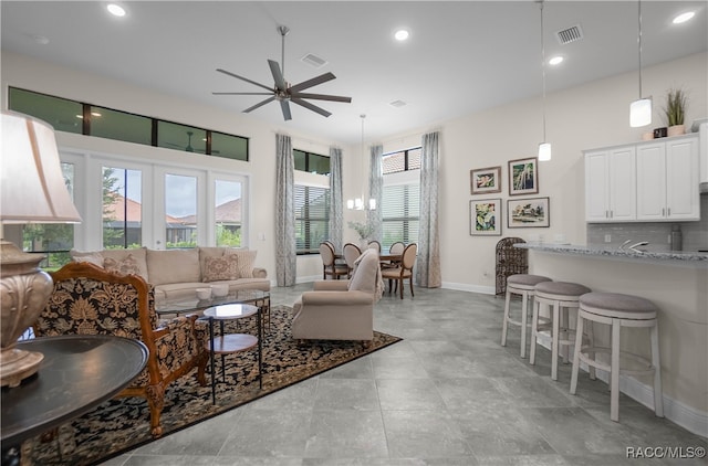 living room with ceiling fan