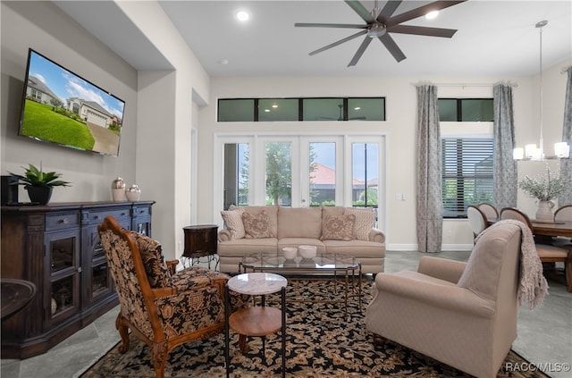 living room featuring ceiling fan