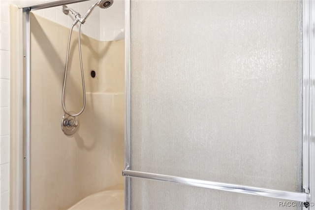 bathroom featuring a shower with shower door