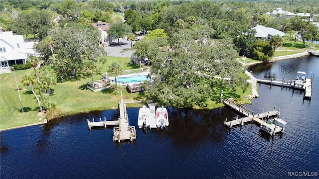 aerial view featuring a water view