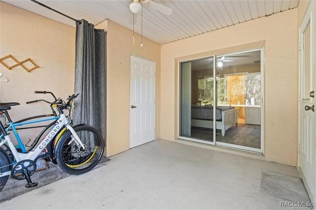 exterior space with a patio and ceiling fan