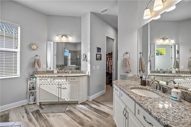 bathroom featuring hardwood / wood-style floors and vanity