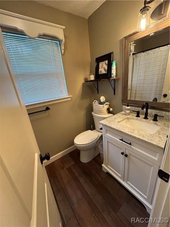 18 56th St, Yankeetown, FL 34498 - full bathroom with wood finished floors, vanity, a textured ceiling, and a shower with curtain