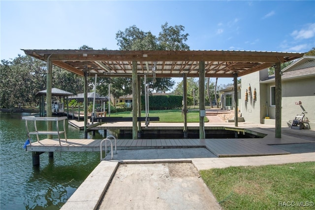 dock area with a water view