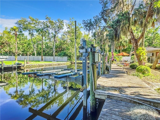 dock area with a water view