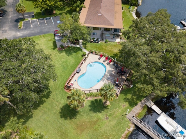 aerial view with a water view