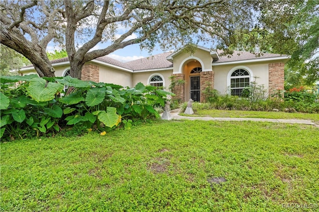 view of front of home featuring a front lawn